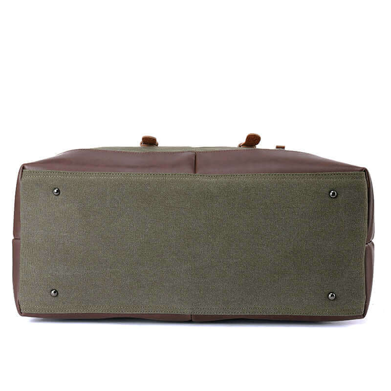 Bottom view of the canvas travel bag.