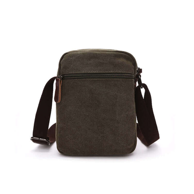 Back view of the green canvas small crossbody bag.