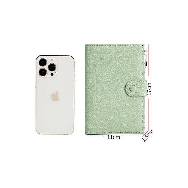 Green leather passport case with dimensions