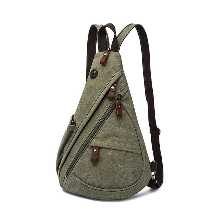 Urban-style green canvas sling bag perfect for daily carry