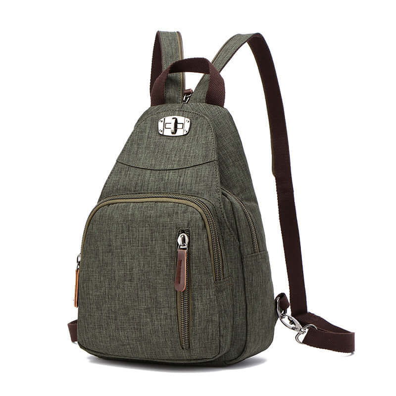 Casual green women’s waterproof backpack with zipper pockets