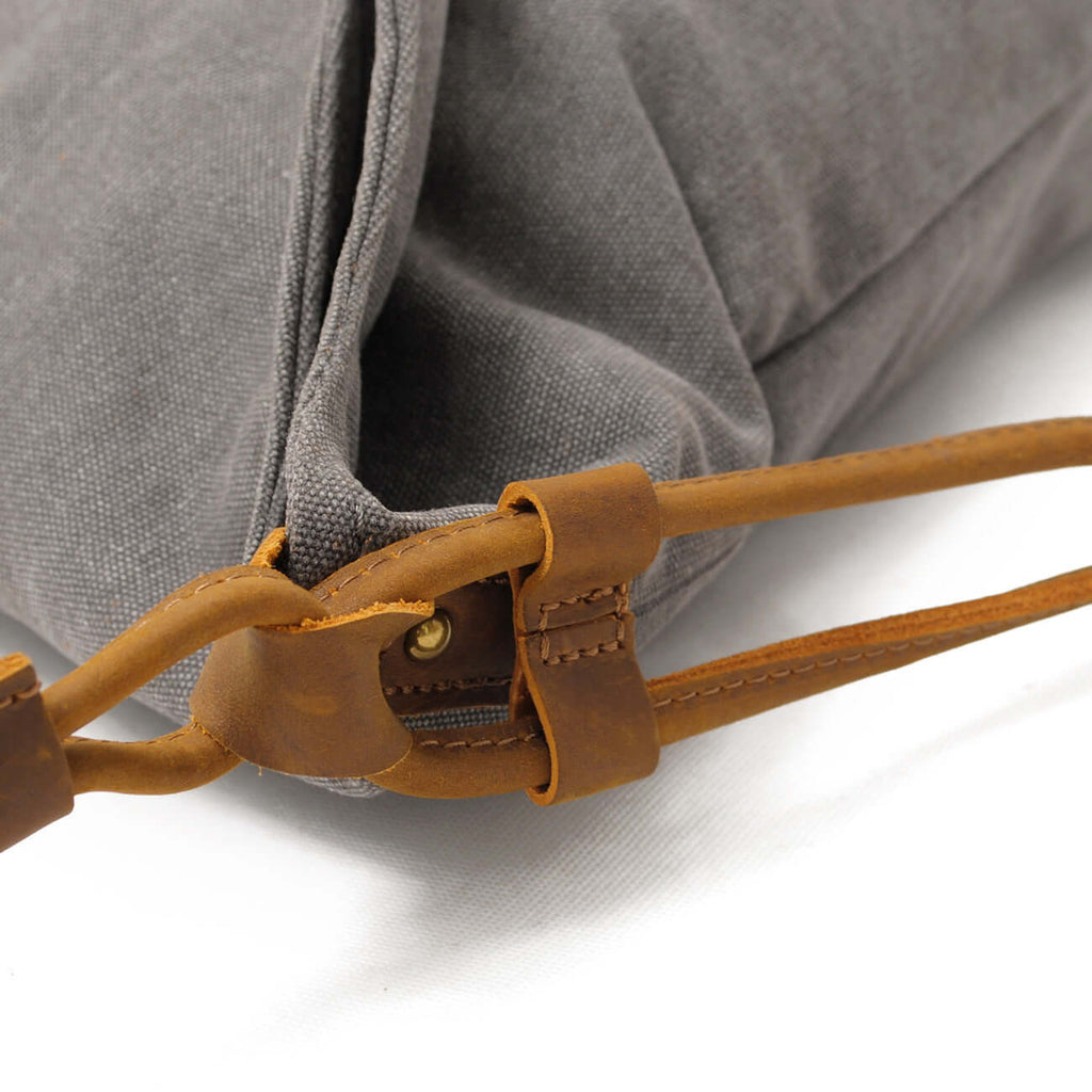 Interior compartments of grey shoulder bag
