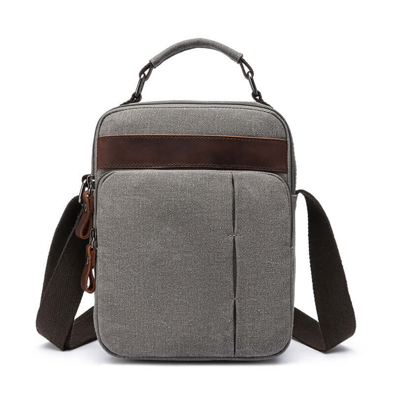 Front view of canvas crossbody bag