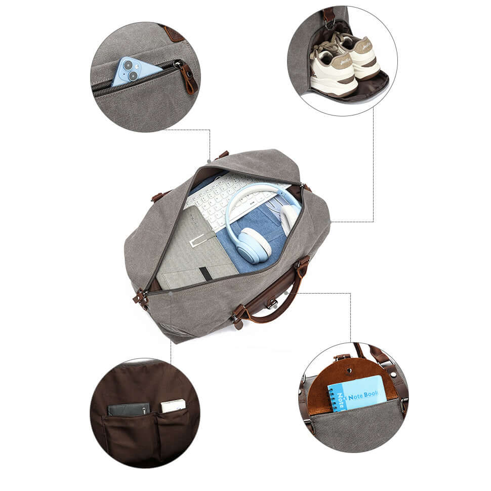 Multifunctional bag with various compartments and items