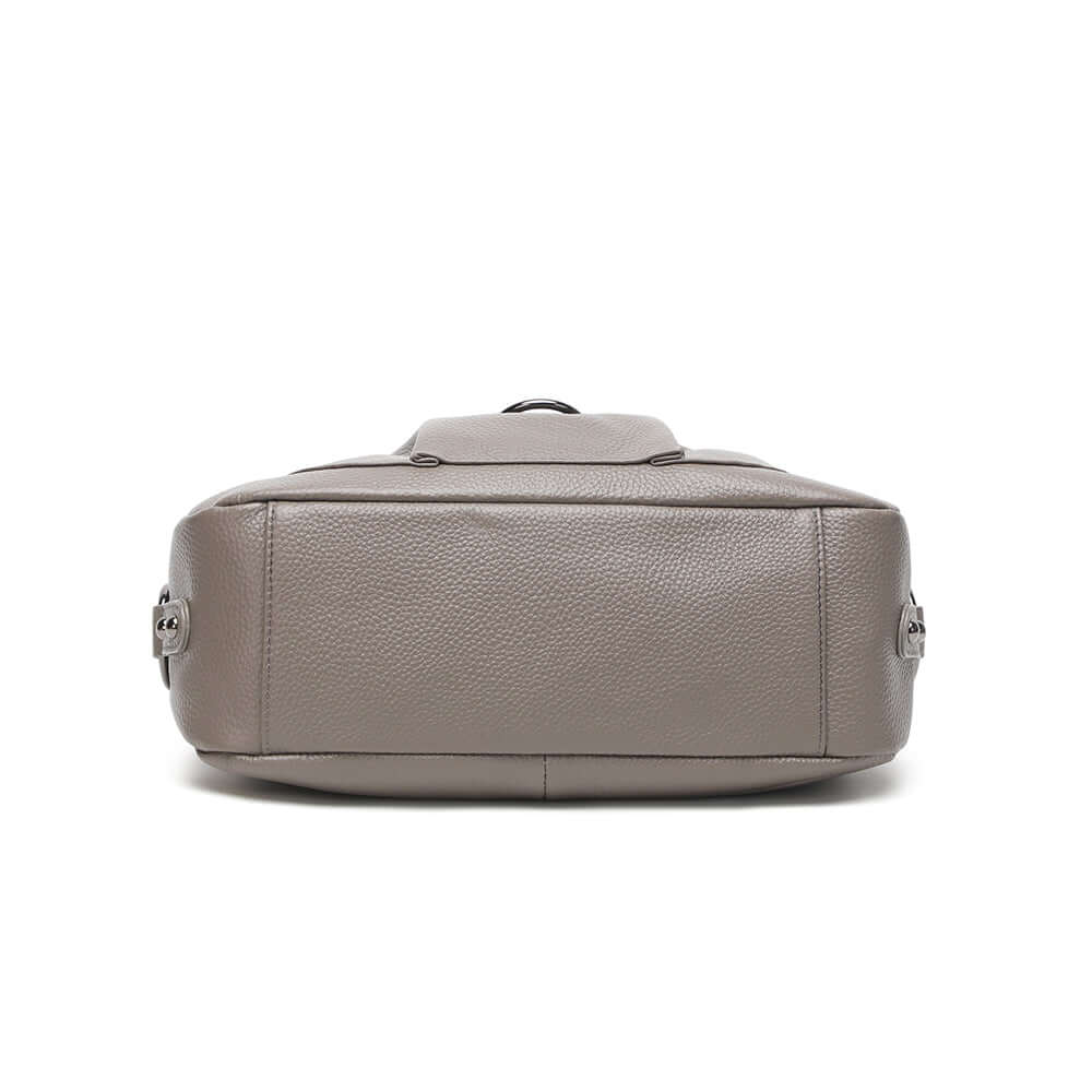 Bottom view of the grey leather shoulder bag