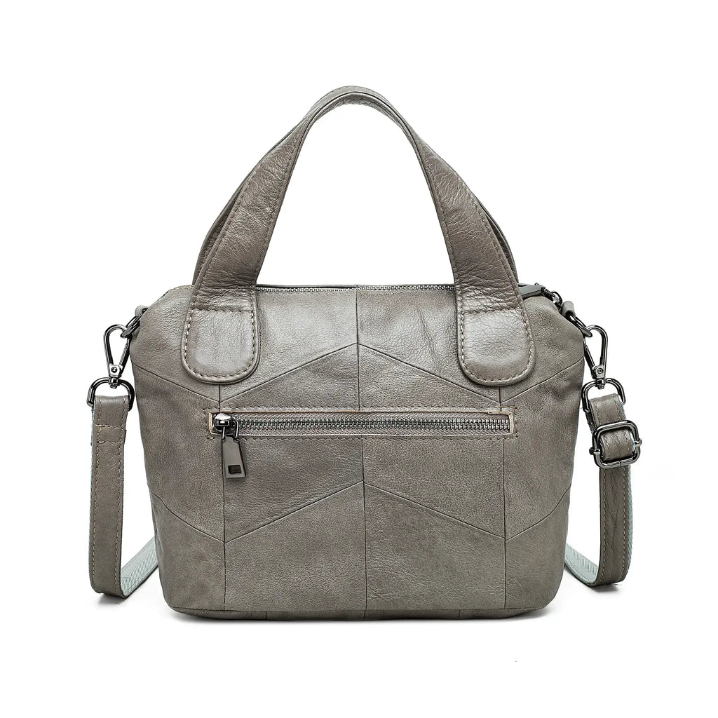 Grey leather small handbag back