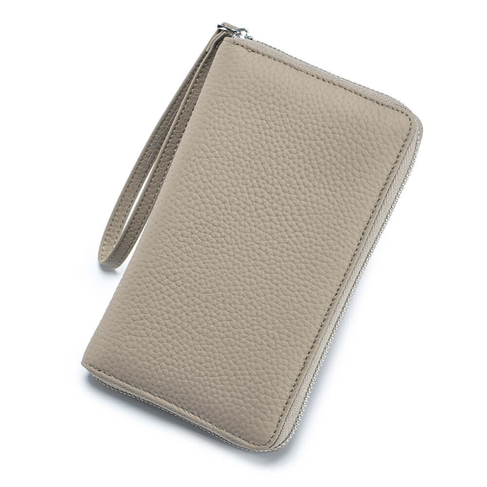 Grey genuine leather travel passport wallet.