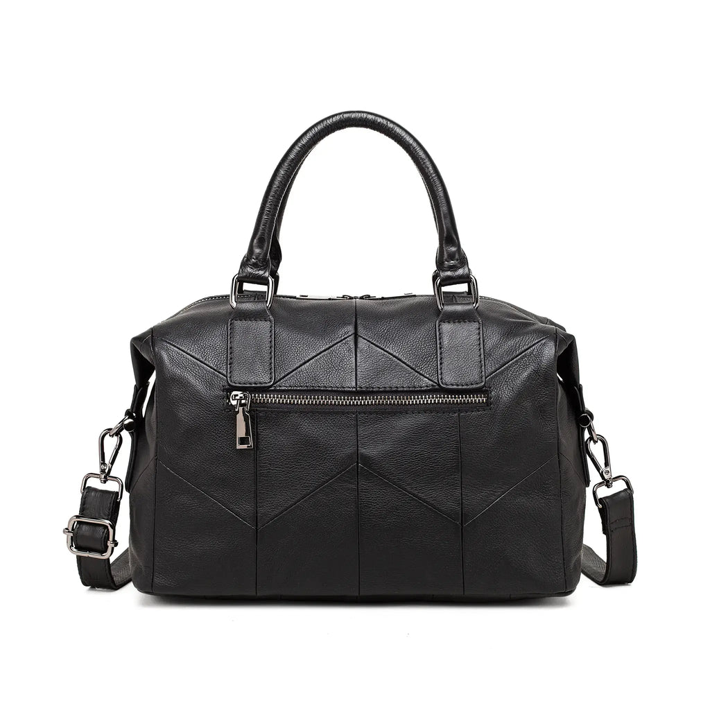 Structured silhouette leather handbag in classic black