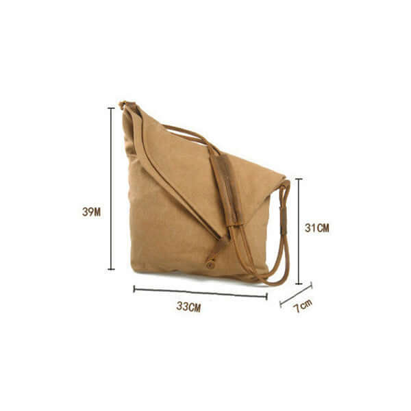 Khaki canvas bag with measurements