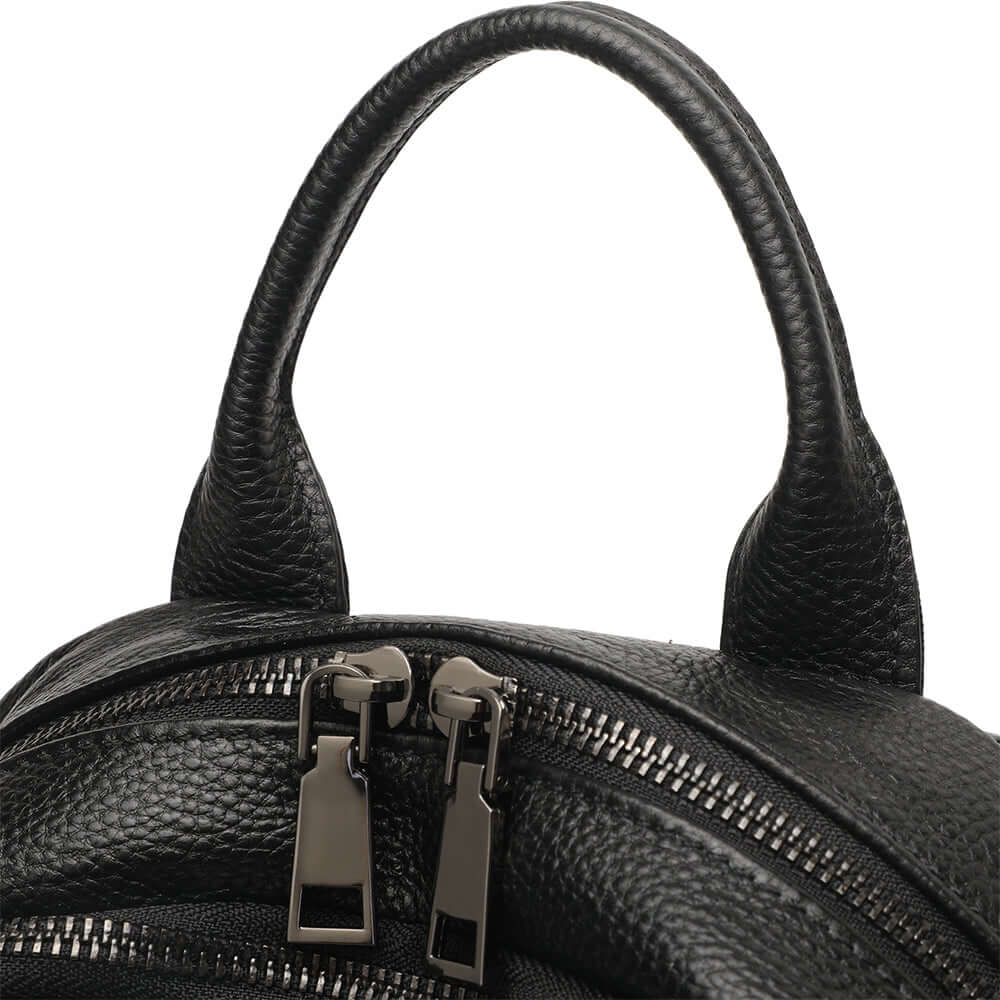 Zipper detail of genuine leather backpack