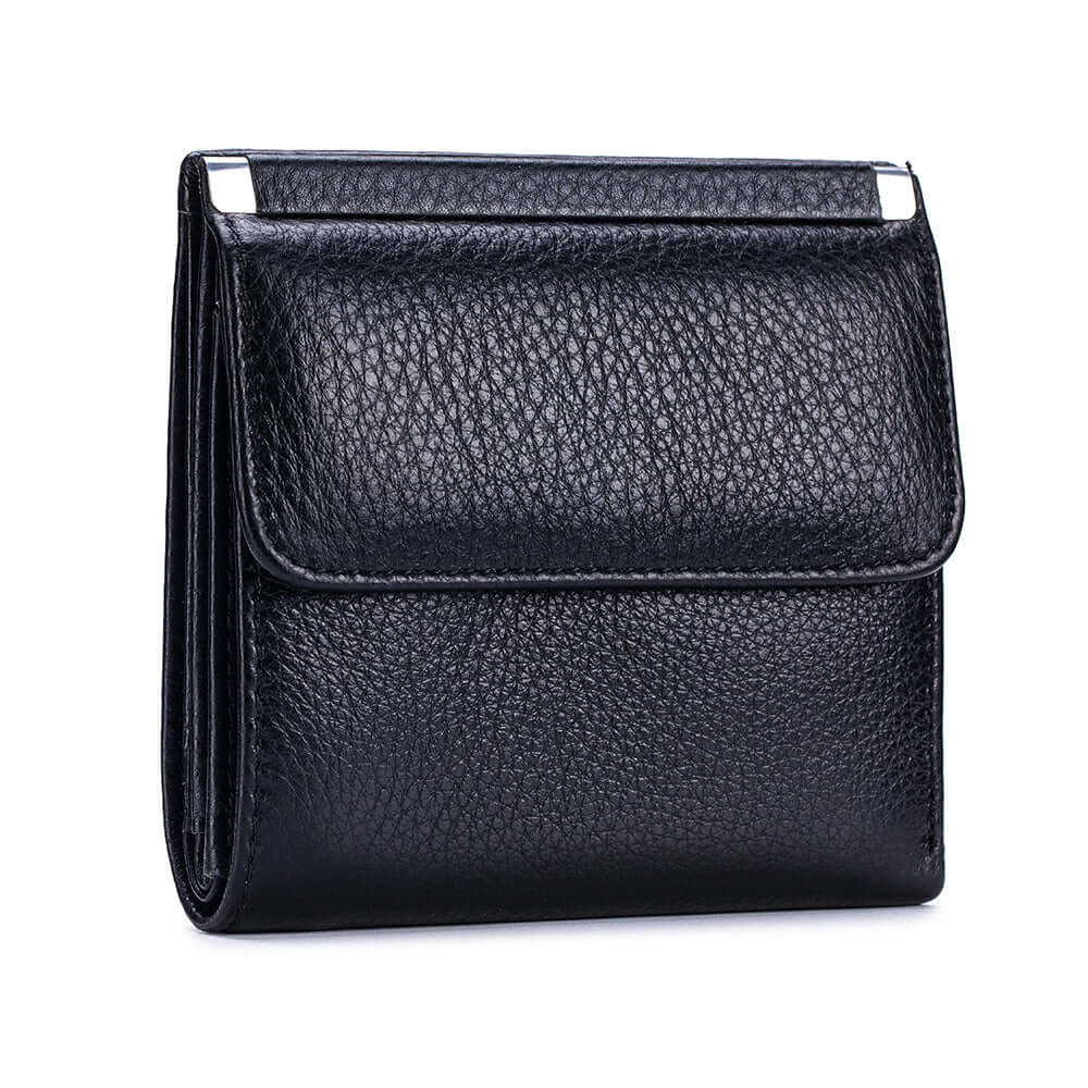 Black leather bifold wallet front view