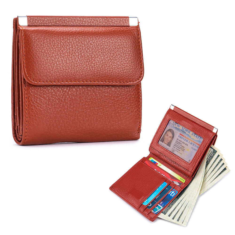 Brick red leather wallet with bifold design