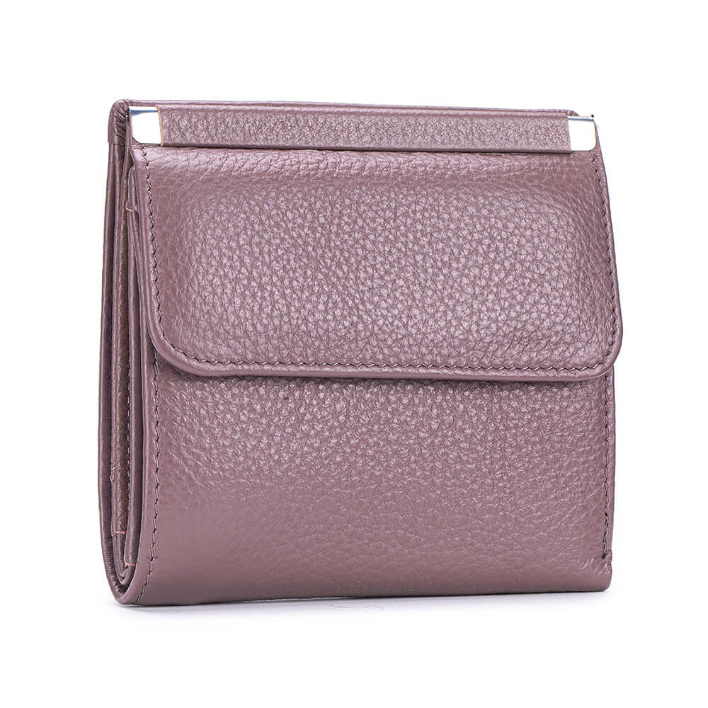 Light purple compact leather wallet for women