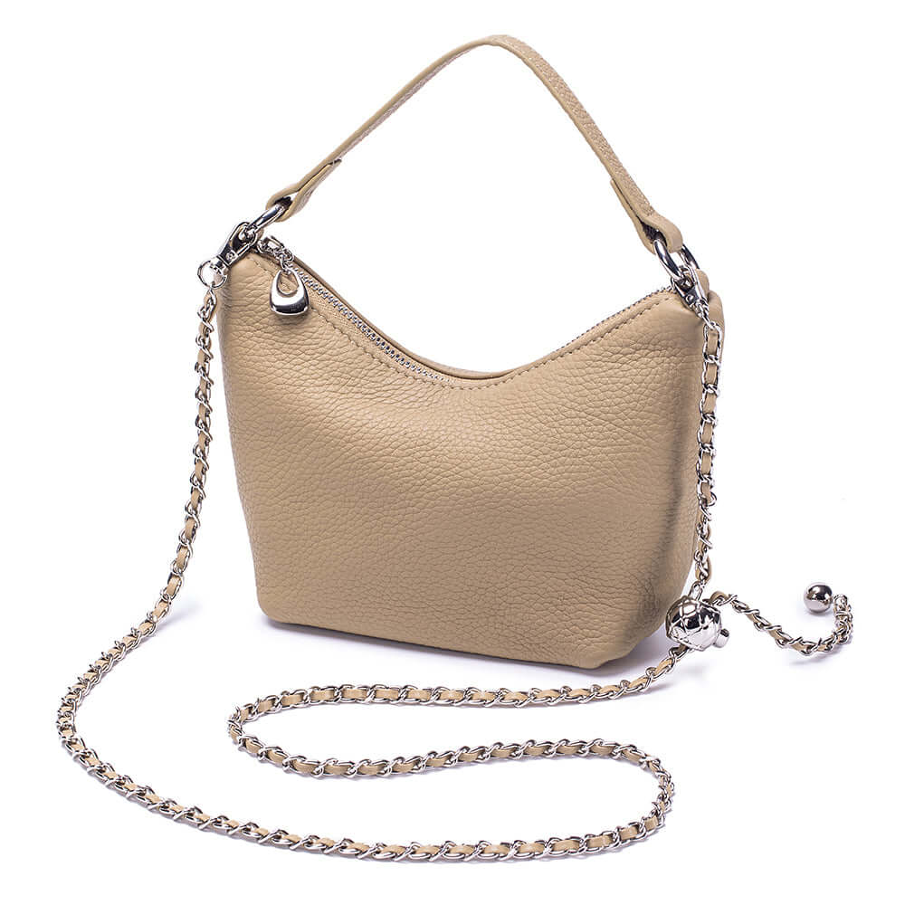 Apricot leather crossbody bag front view