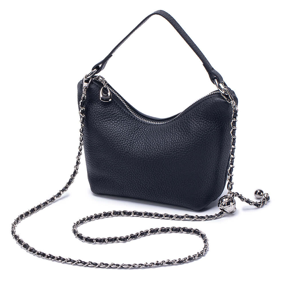 Black leather crossbody bag front view