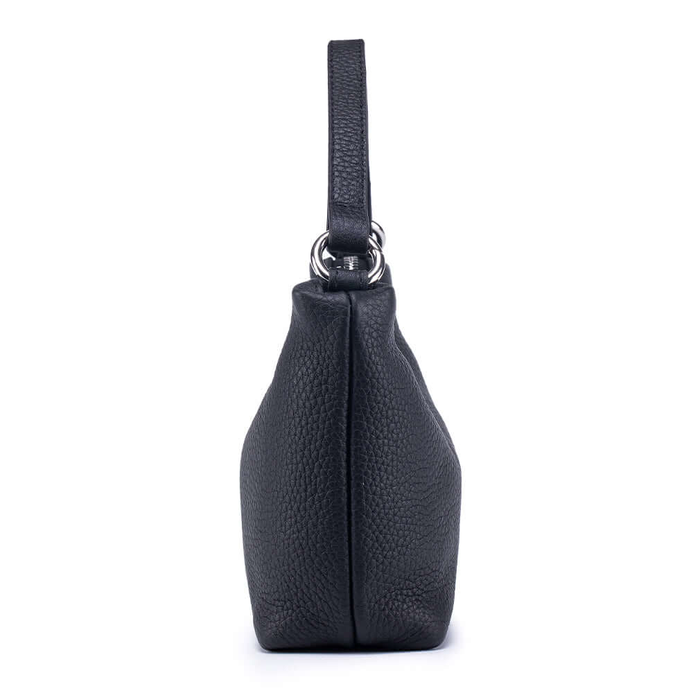 Black leather crossbody bag side angle