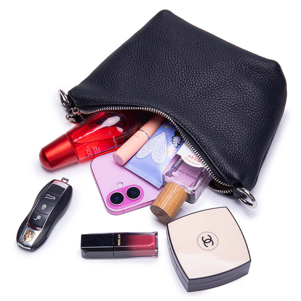 Leather mini handbag storage capacity