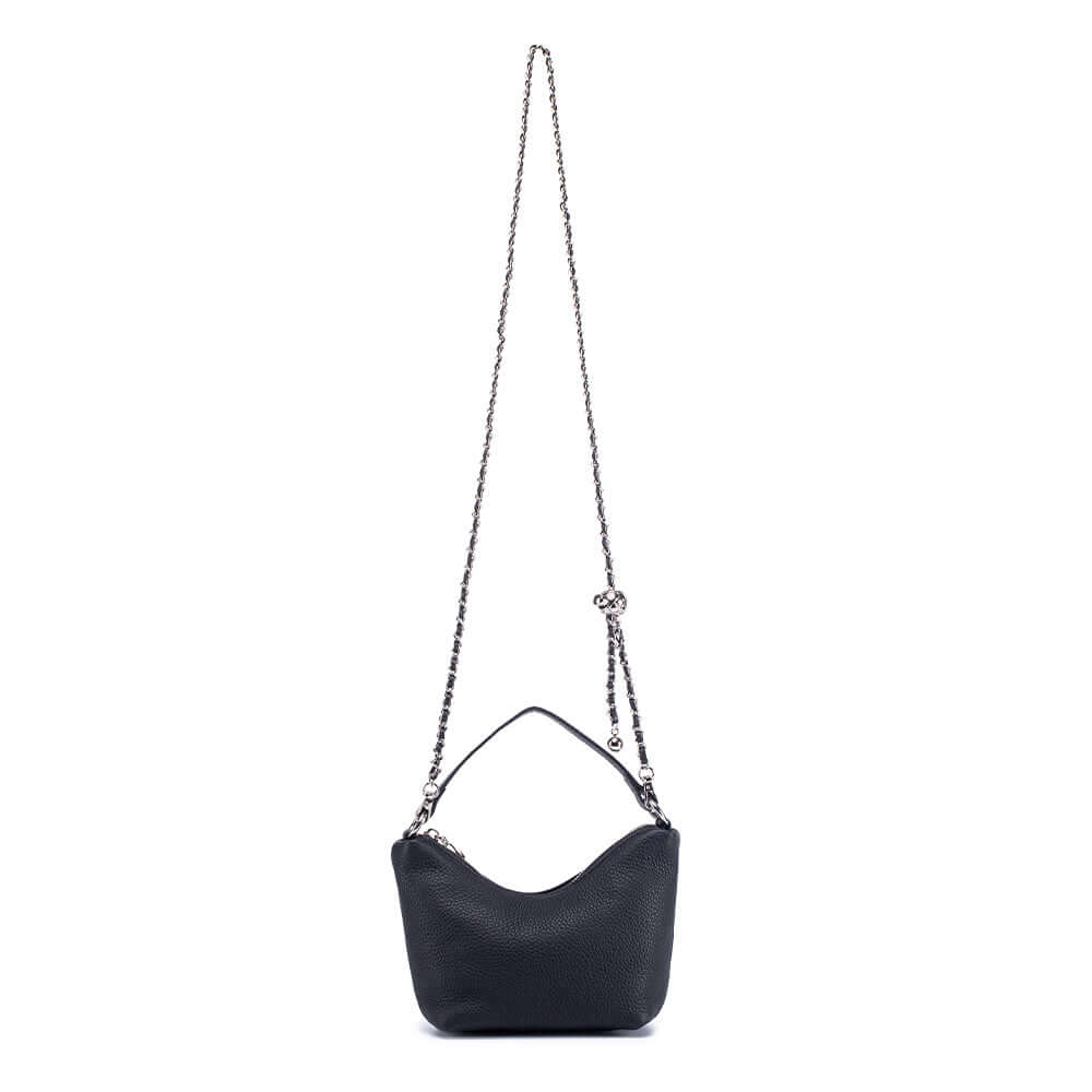 Leather crossbody bag with long chain strap