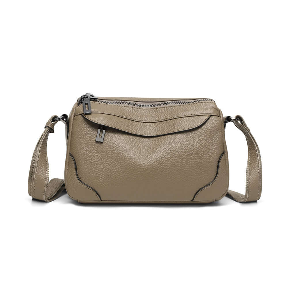 Front view of leather crossbody bag for women