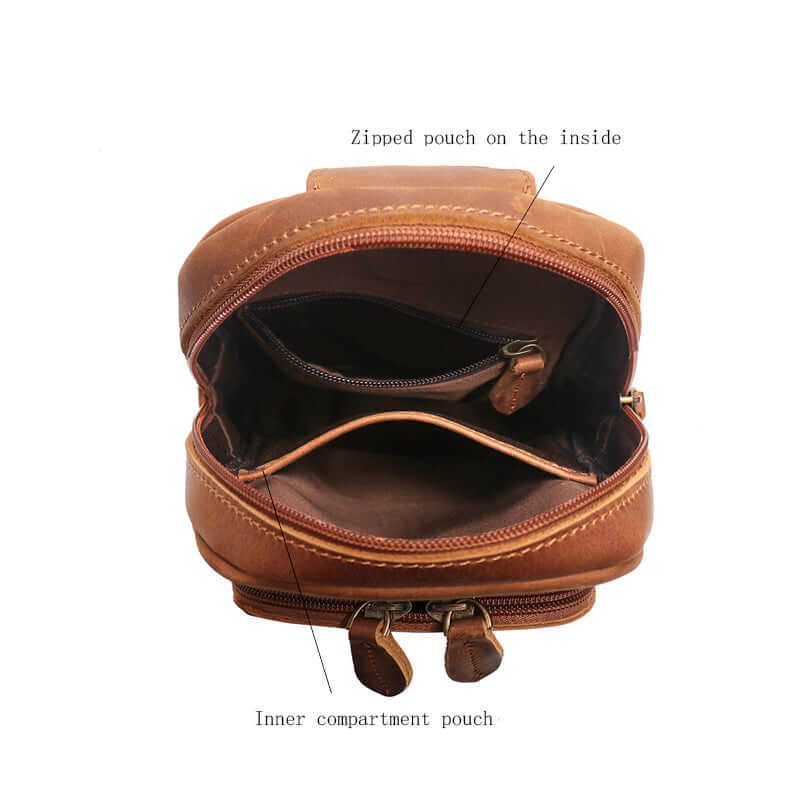 Interior compartments of leather sling bag