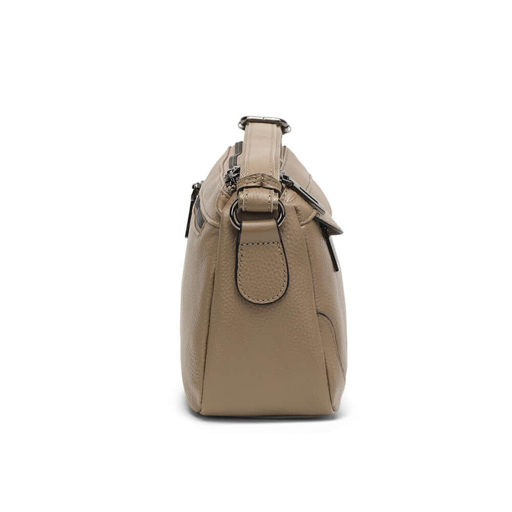 Side profile showing the structure of the leather crossbody bag