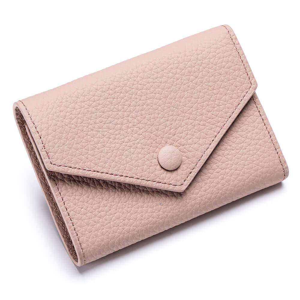 Pink leather envelope-style wallet for women.