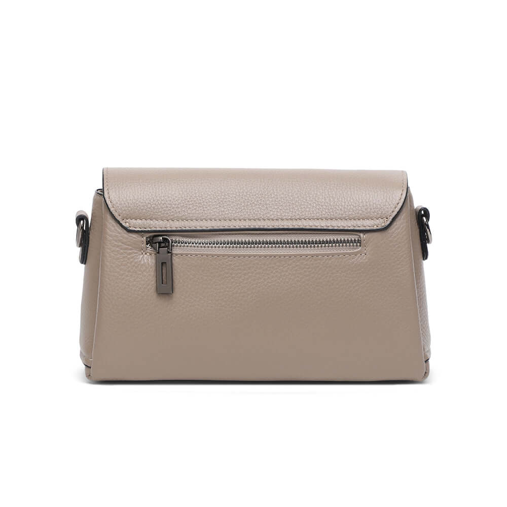 Back view of leather shoulder bag with smooth leather finish