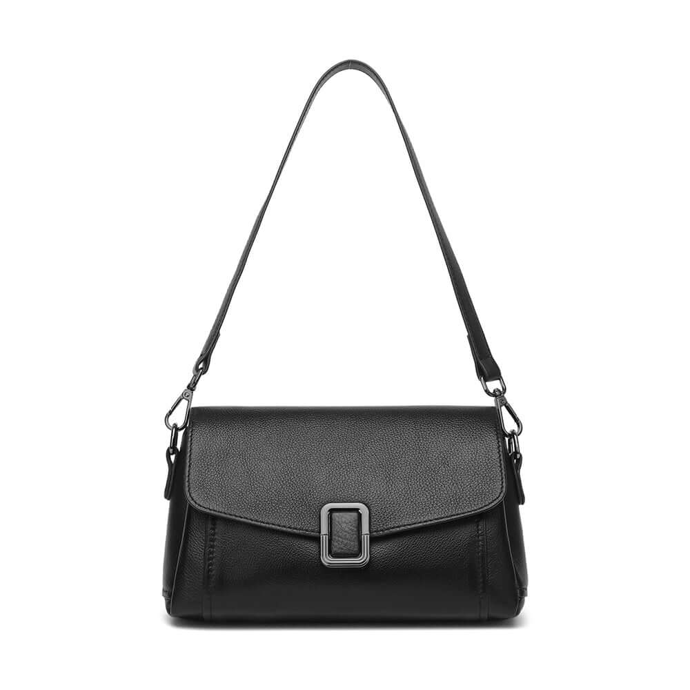Black leather flap bag with detachable short shoulder strap