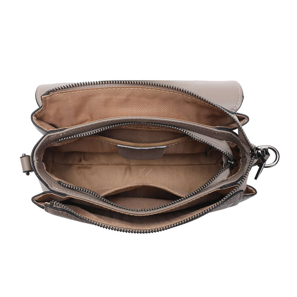 Interior top view showing magnetic flap and inner pockets