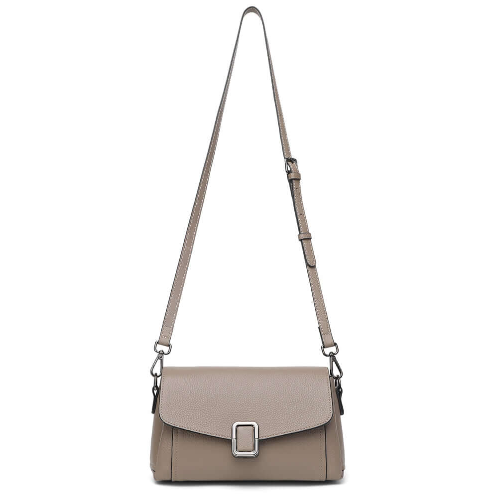 Leather flap bag with long crossbody strap