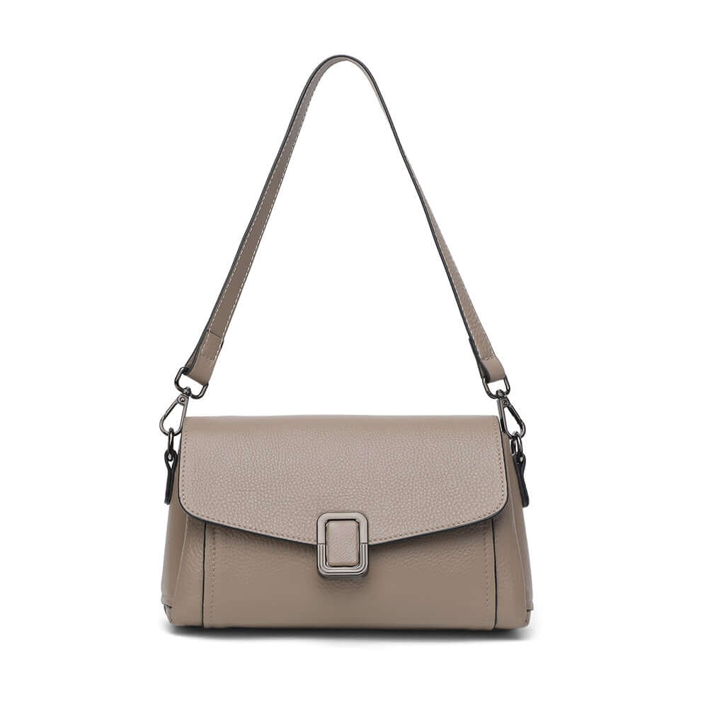 Leather flap shoulder bag with short shoulder strap attached