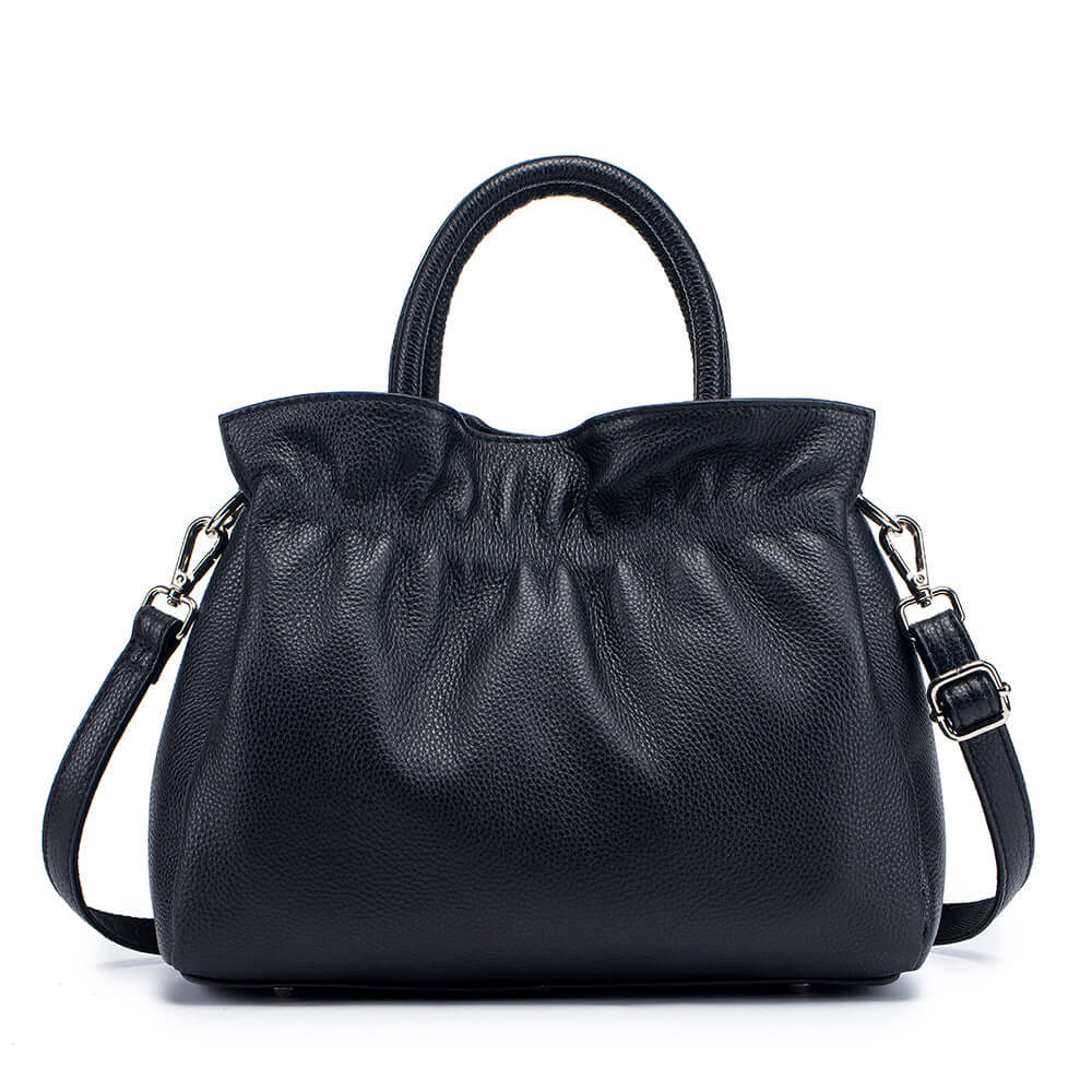  Black leather handbag back view