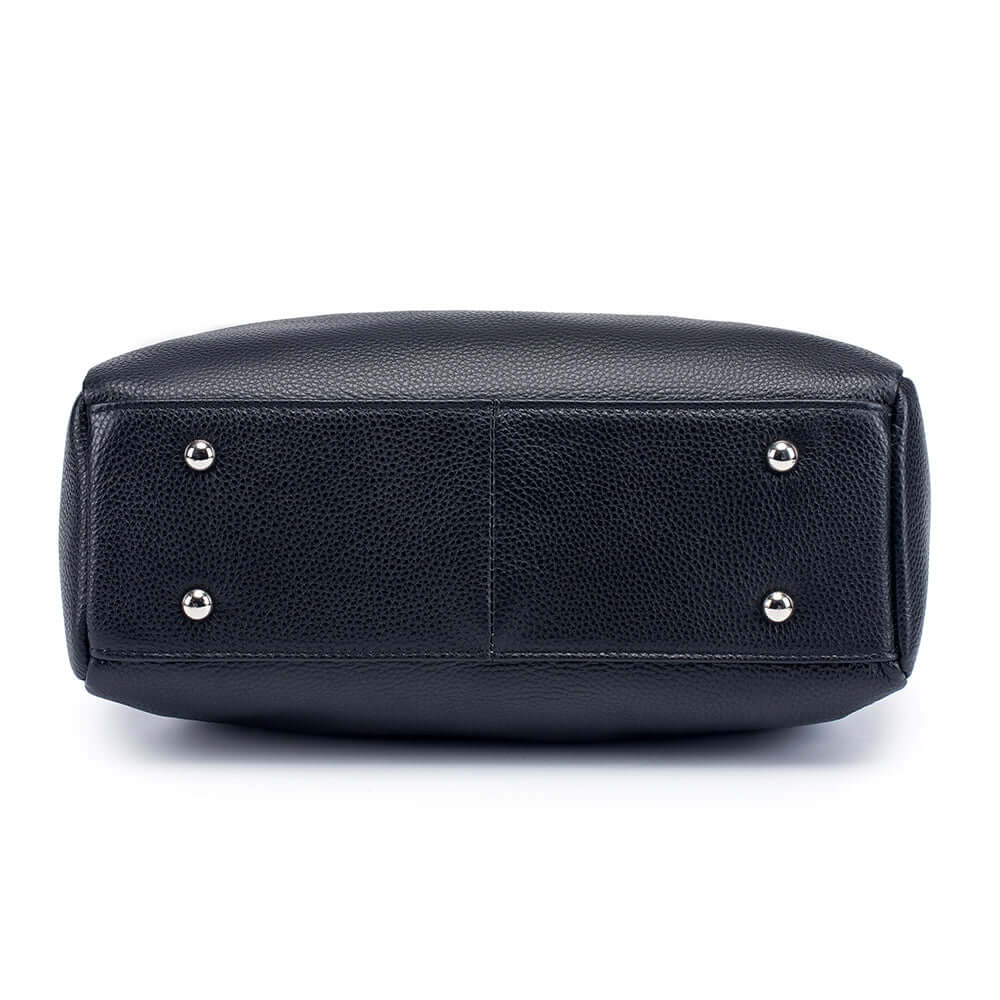 Black leather handbag bottom structure