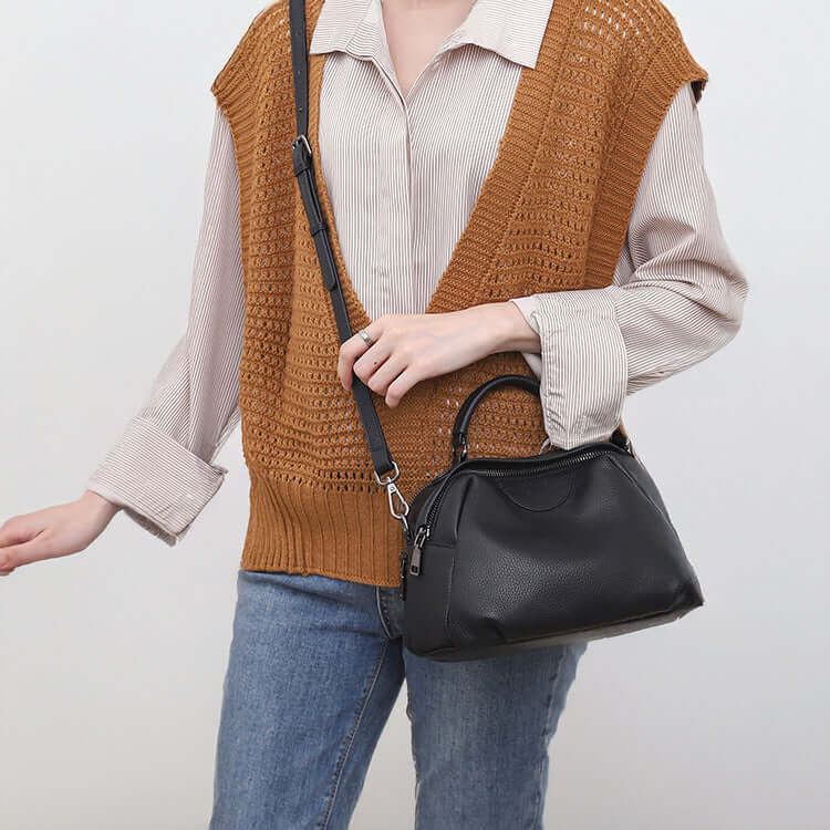 Black leather handbag crossbody display