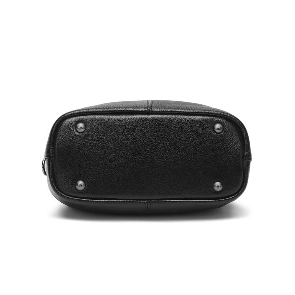 Bottom structure of black leather handbag
