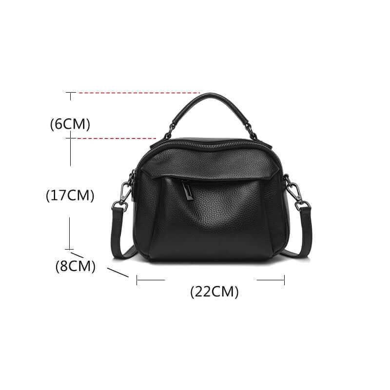 Size guide showing handbag dimensions