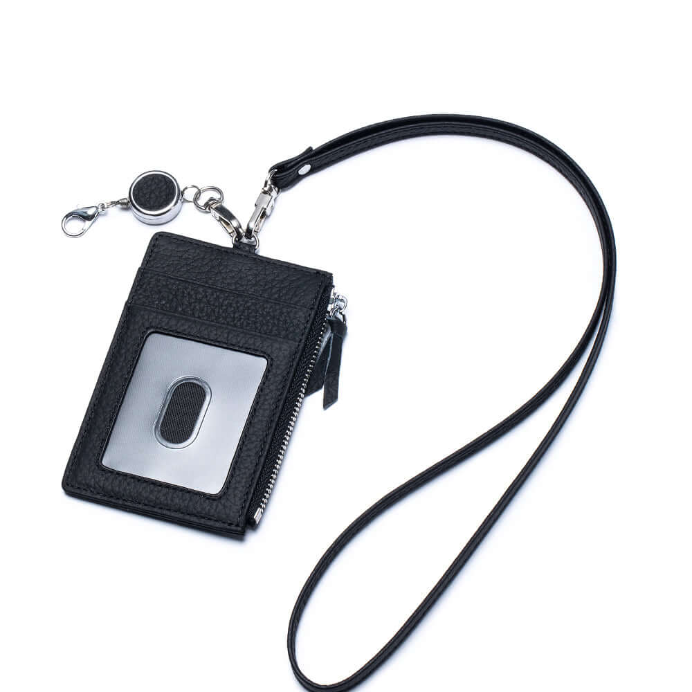 GDPS Bag NZ women’s black leather lanyard wallet front view