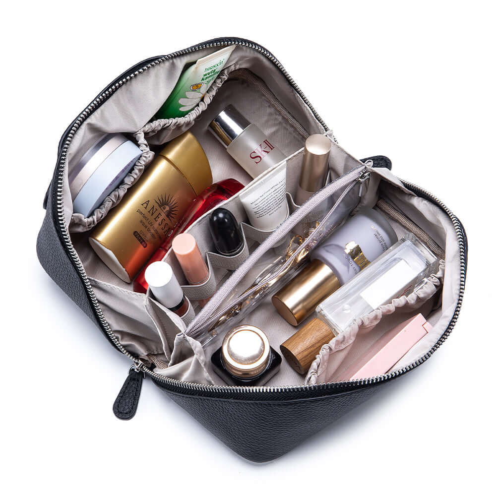 Large storage leather makeup organizer