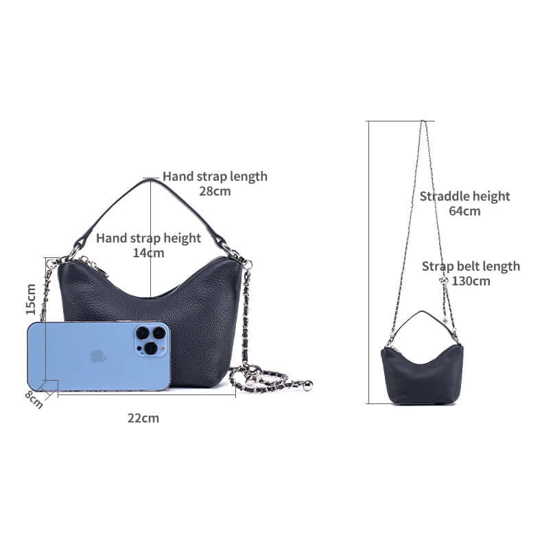 Leather mini handbag size display