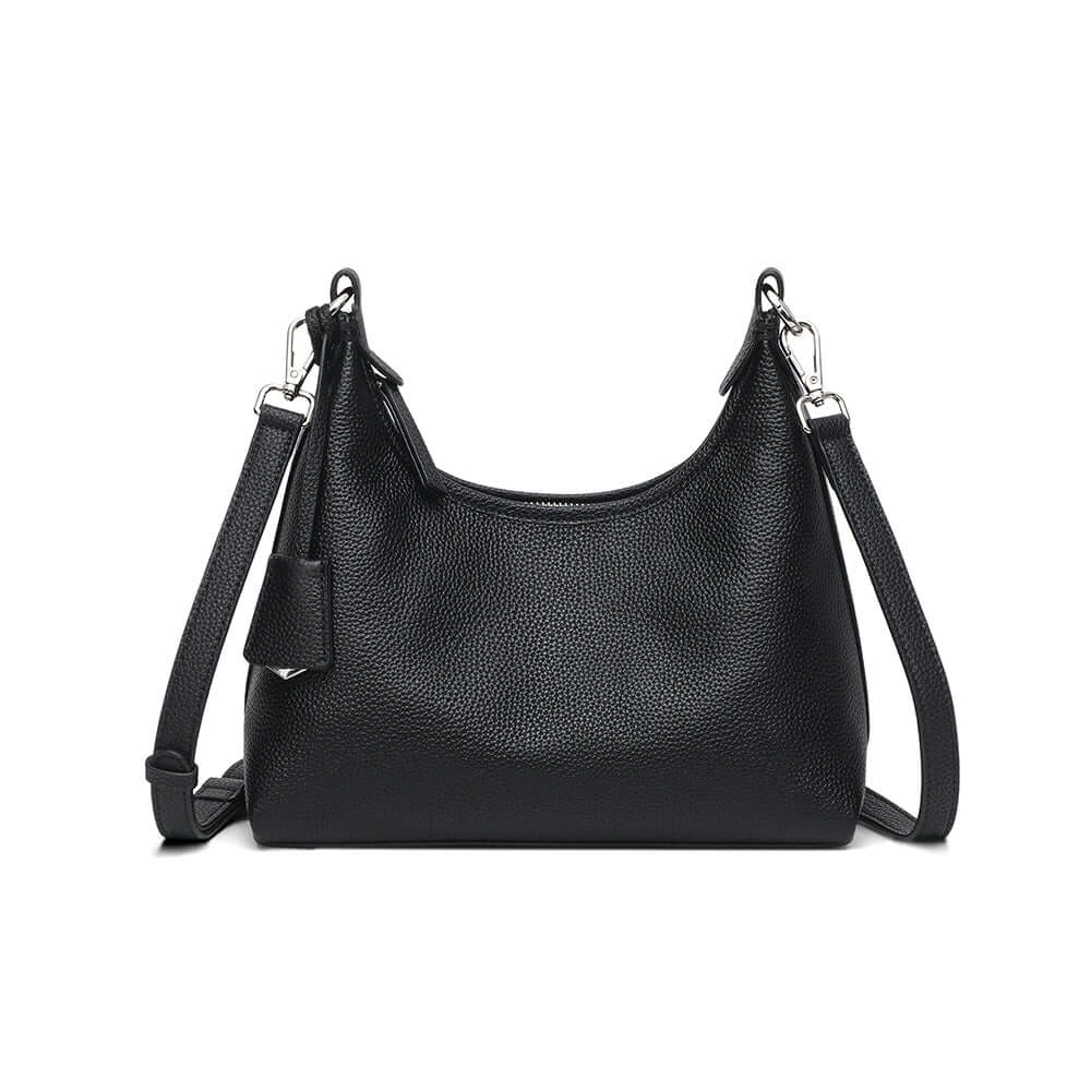Black leather shoulder bag front view