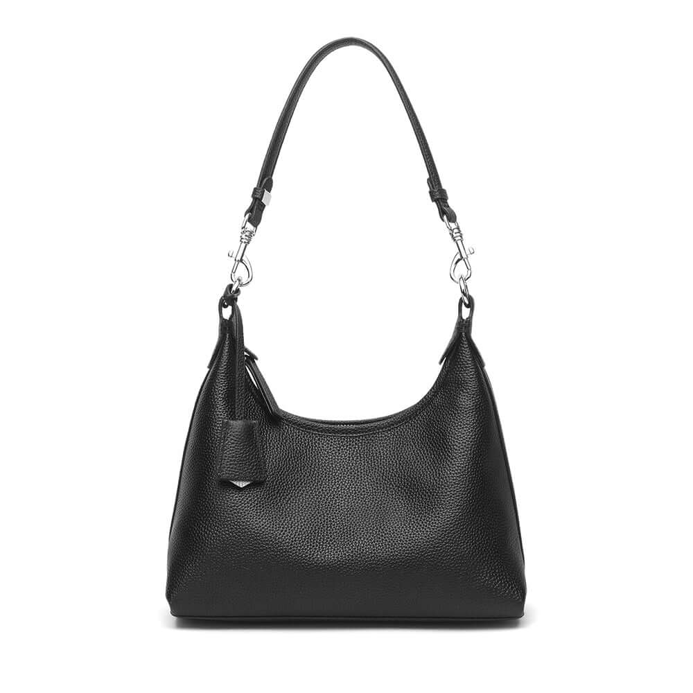 Leather shoulder bag with detachable hand strap