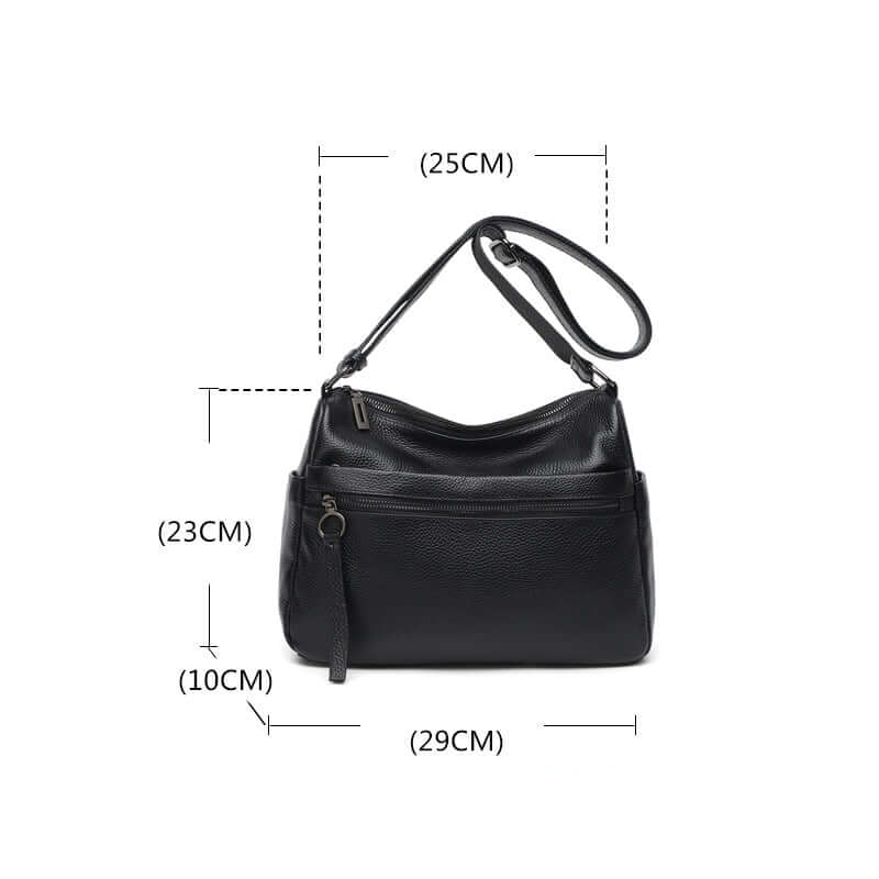 size chart of leather shoulder crossbody bag