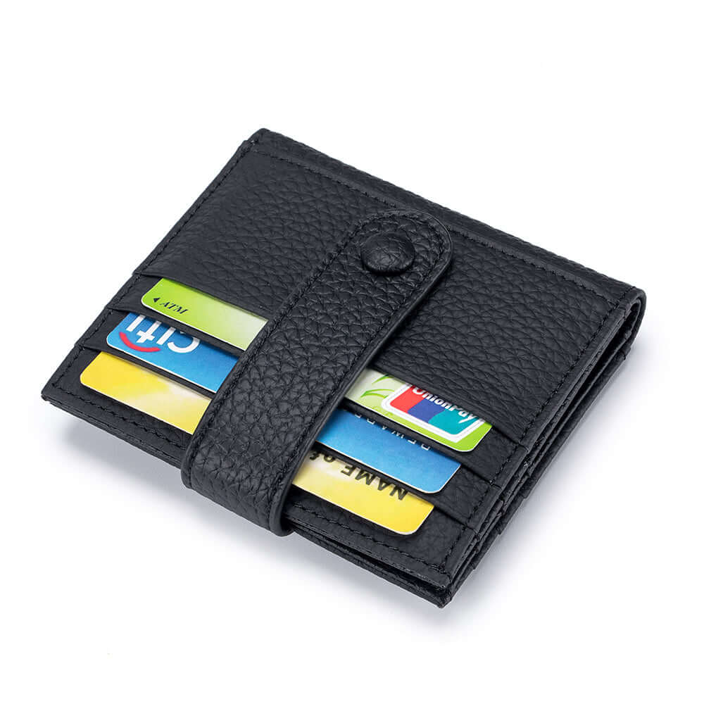 Compact black slim leather wallet for everyday use