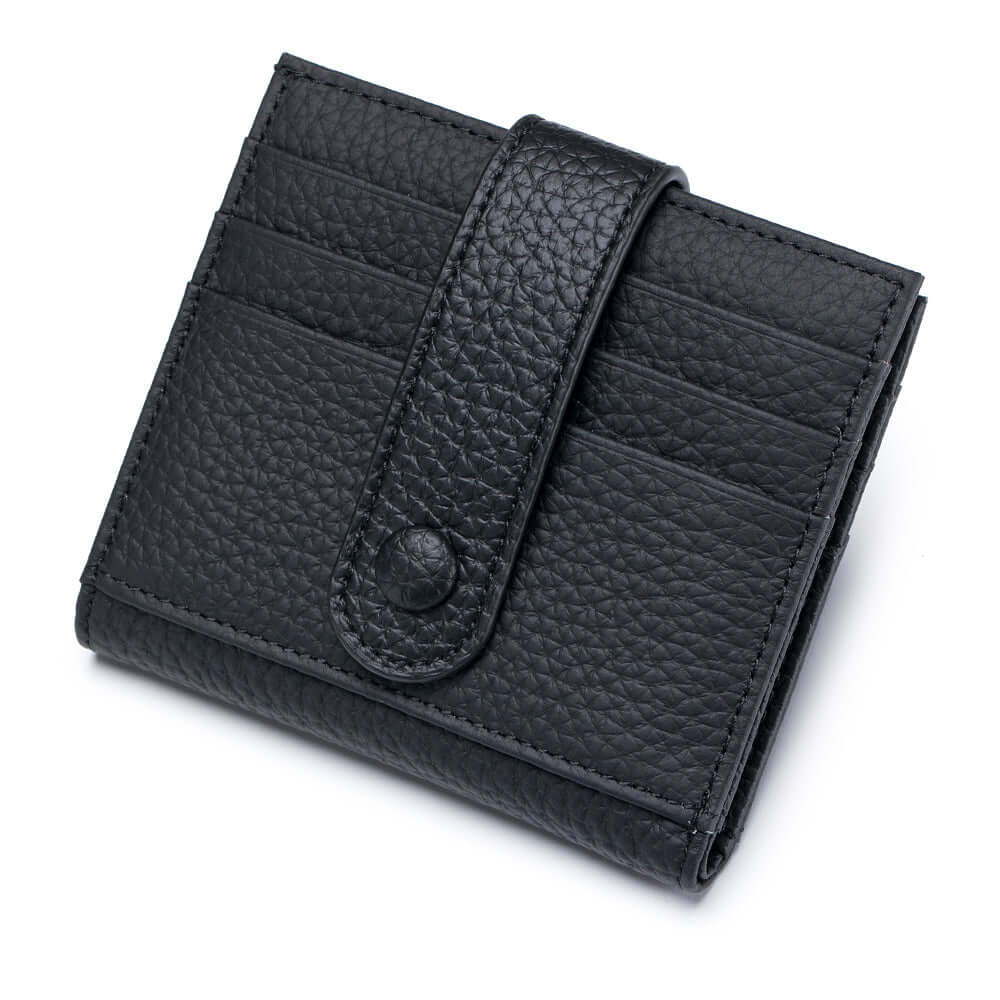 Black leather slim card holder wallet for women