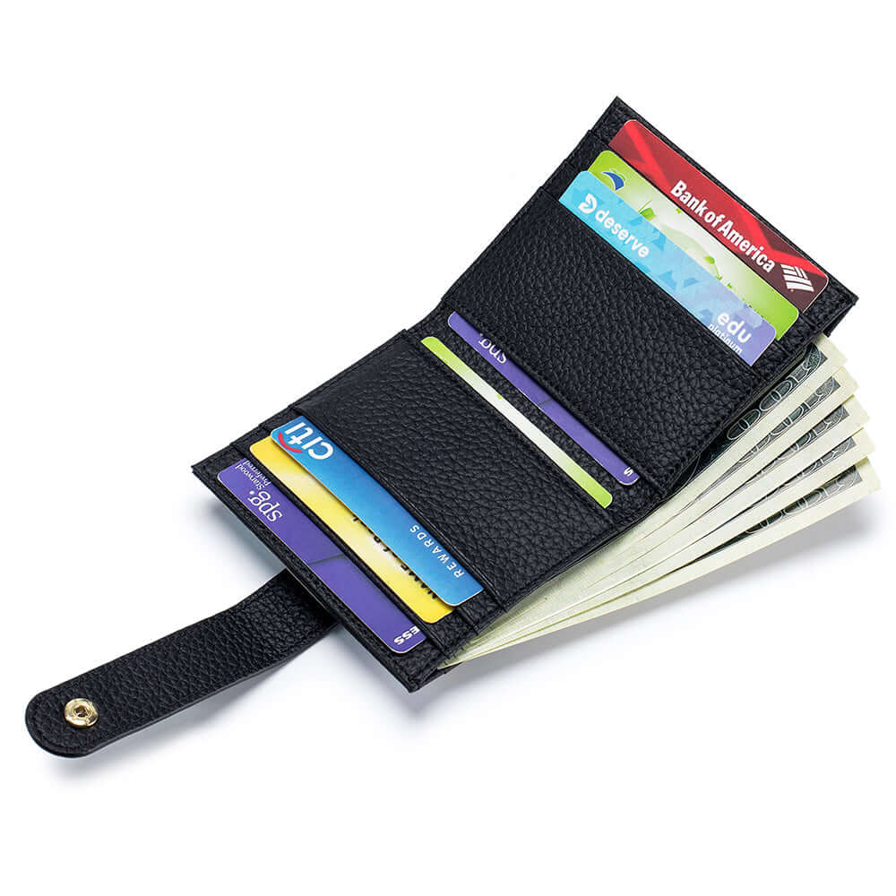 Black slim wallet with card slots and banknote section