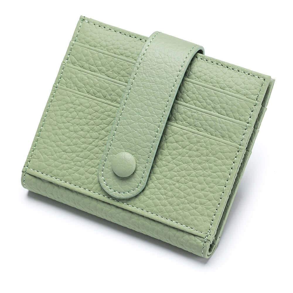 Green leather slim card holder wallet for women