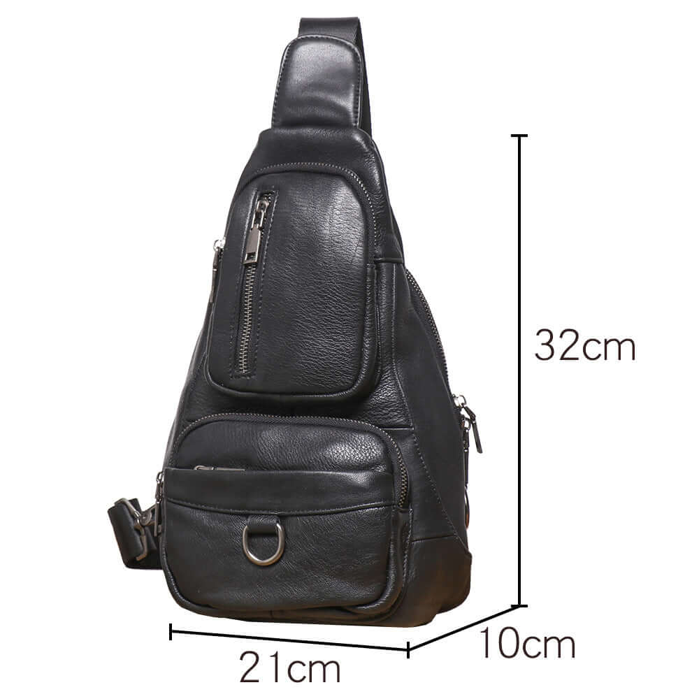 size chart of black leather sling bag 32cm height