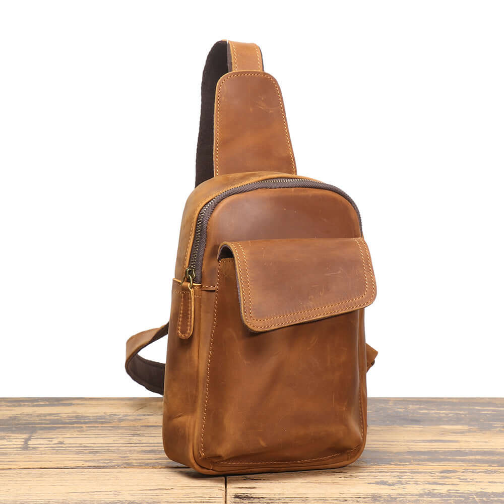 small leather crossbody chest bag side view