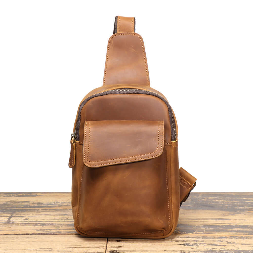 vintage brown leather sling bag for men