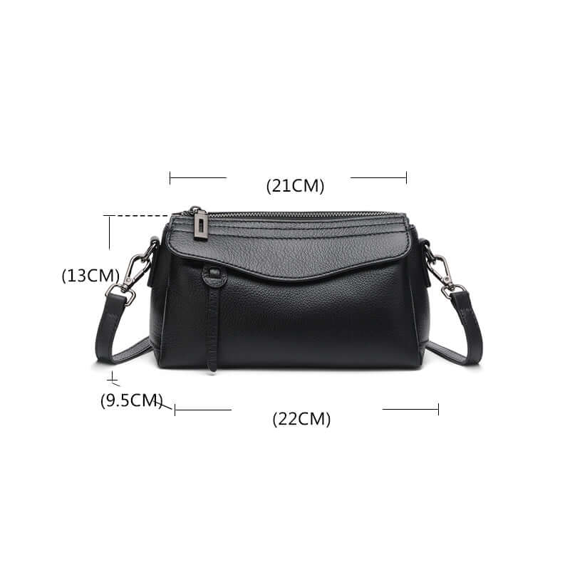 Size measurement guide of women’s black small leather crossbody bag